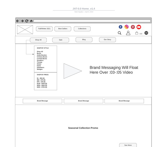 A wireframe UX design for an e-commerce site.